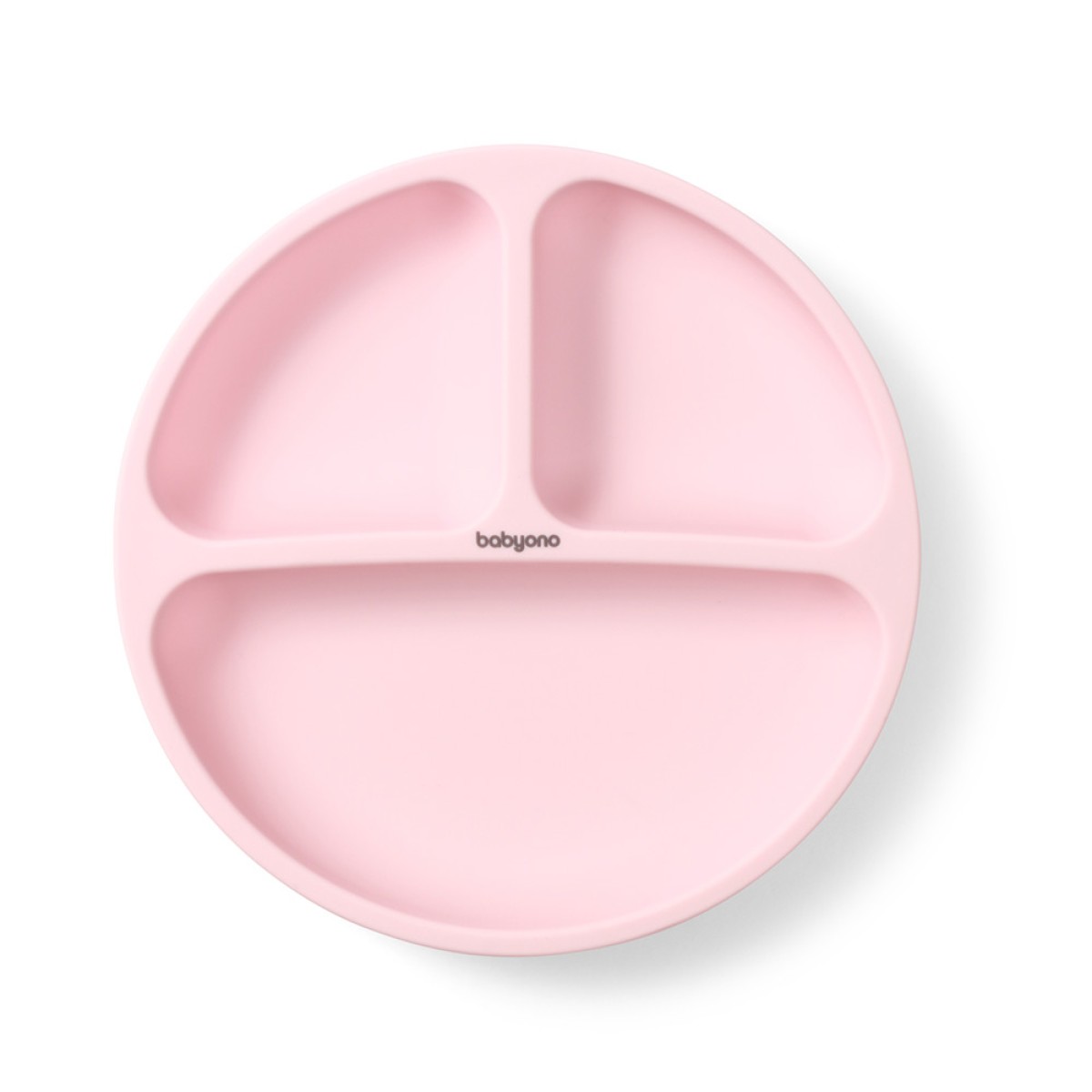 BabyOno Silikonski okrugli tanjur s odjeljcima i vakuumom 6 m+